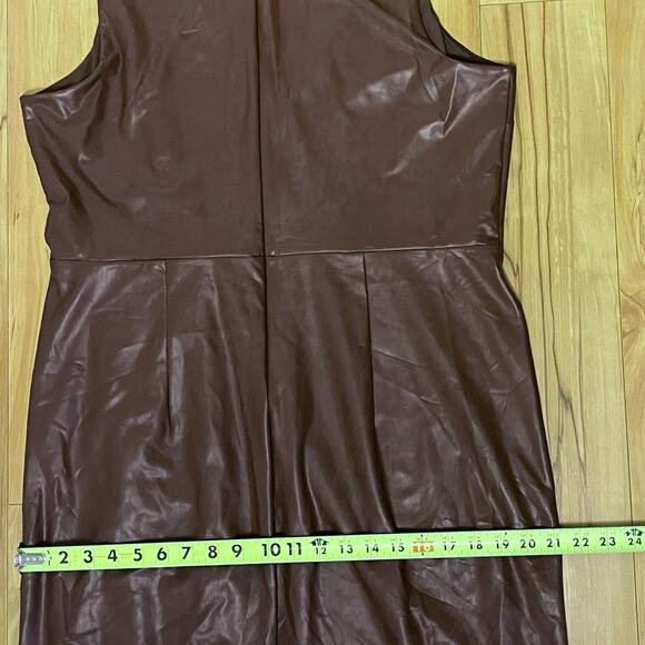 Express Faux Leather Twist Front Midi Dress XL Brown Sleeveless Bodycon - Picture 12 of 13